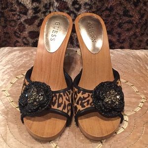 Guess black/brown leopard heels, 8M